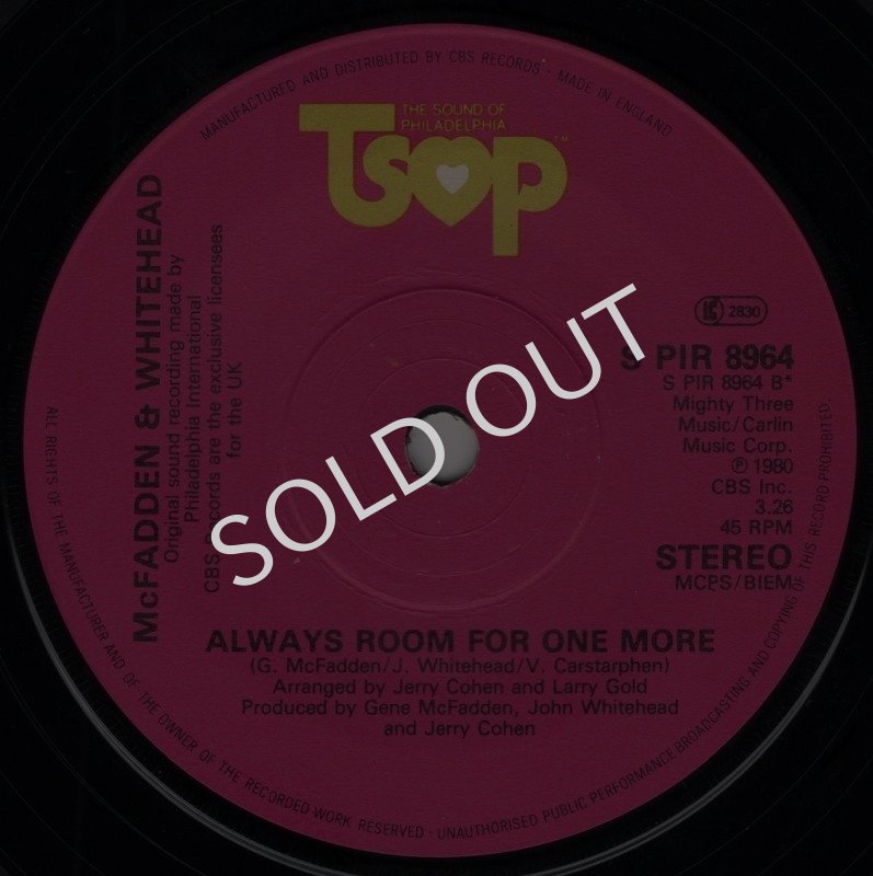 画像2: MCFADDEN & WHITEHEAD - I HEARD IT IN A LOVE SONG / ALWAYS ROOM FOR ONE MORE  (2)