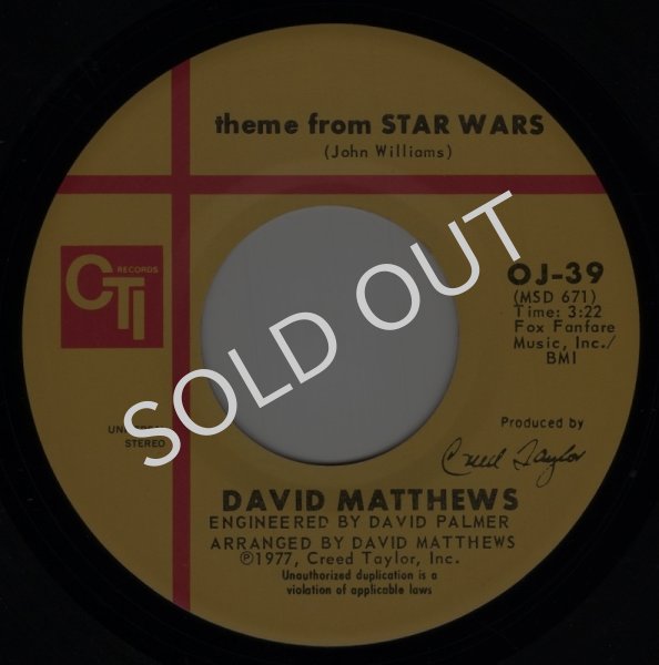 画像1: DAVID MATTHEWS - THEME FROM STAR WARS / PRINCESS LEIA'S THEME (FROM STAR WARS)  (1)
