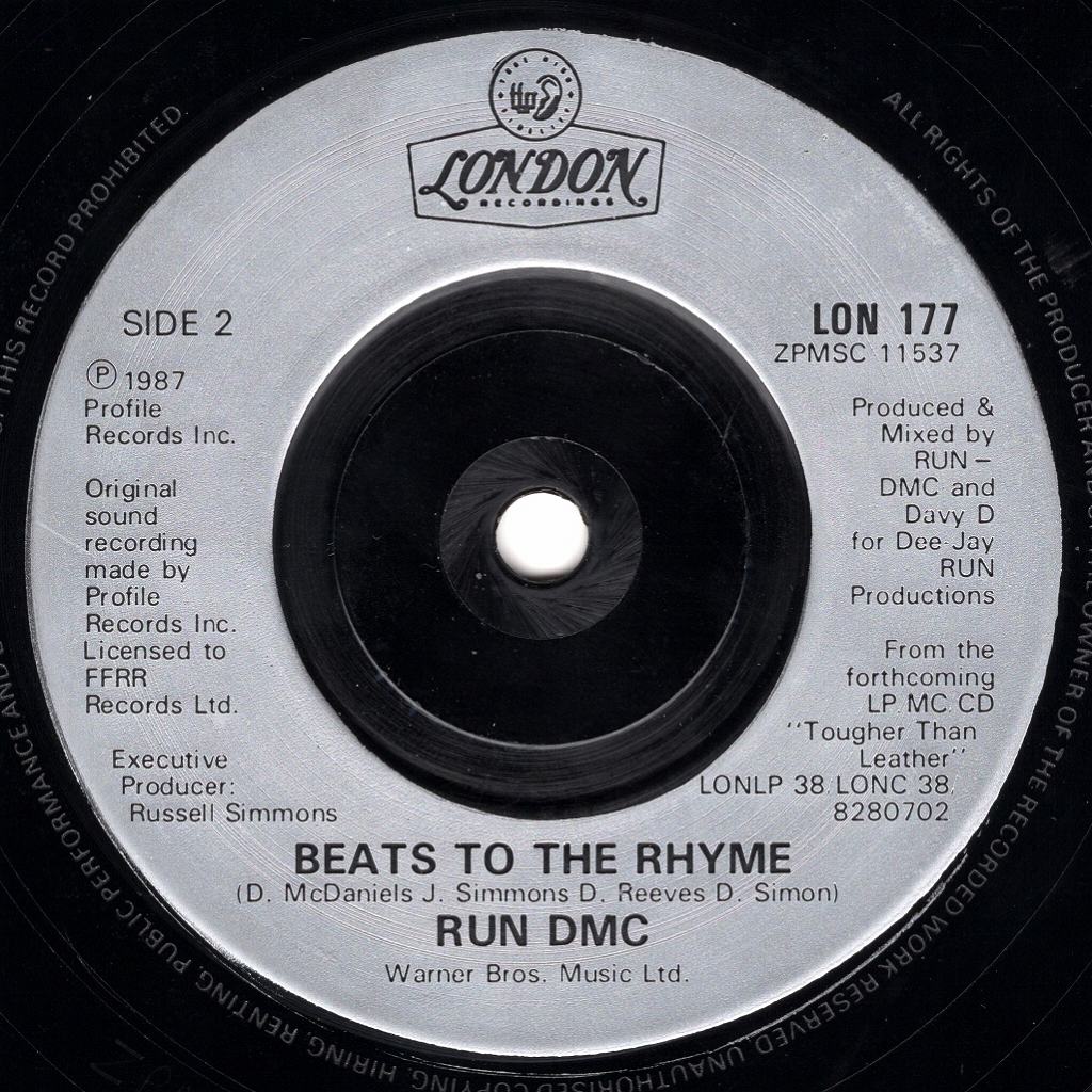RUNDMC RUN'S HOUSE / BEATS TO THE RHYME / LONDON RECORDS / UK 7