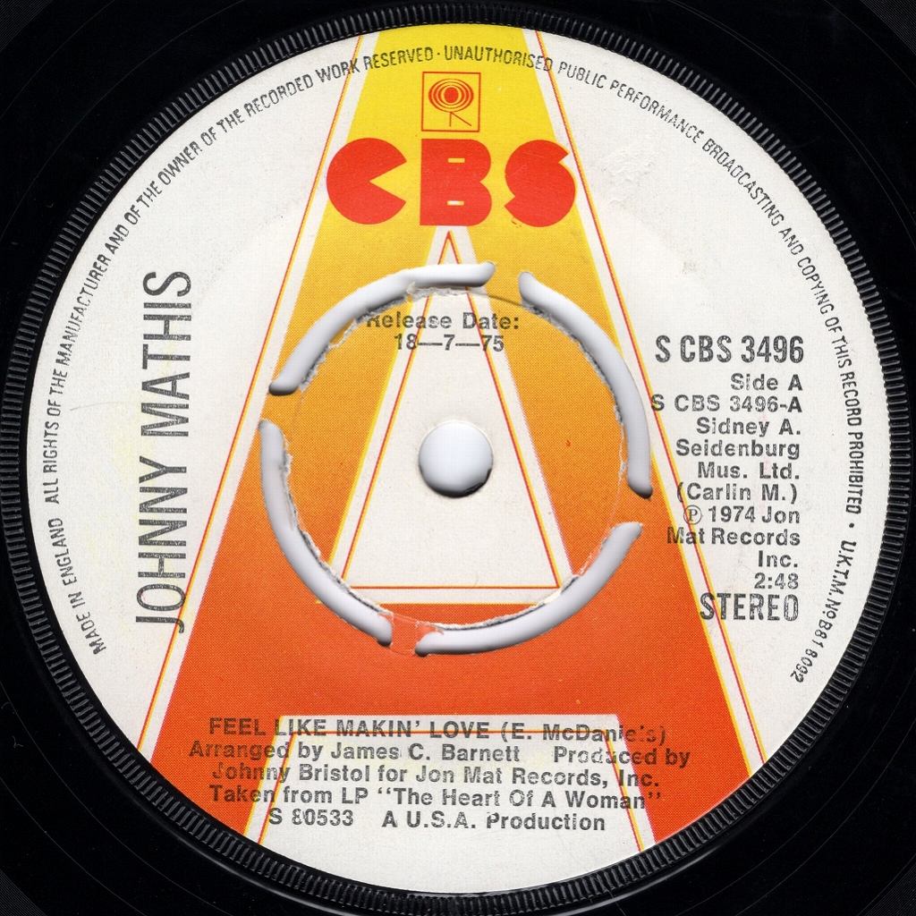 JOHNNY MATHIS FEEL LIKE MAKIN' LOVE / THE HEART OF A WOMAN / CBS / UK 7