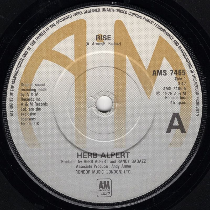 HERB ALPERT RISE / ANGELINA / A&M RECORDS / UK / 7"